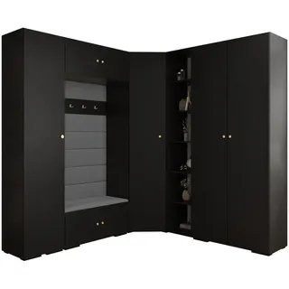 Abiks Möbel Garderoben-Set 236,7/231,7/47 , Schwarz, Grau, Goldfarben , Holz , Nachbildung , 231.7x236.7x47 cm , Garderobe, Garderoben-Sets & Garderoben-Serien, Garderoben-Sets