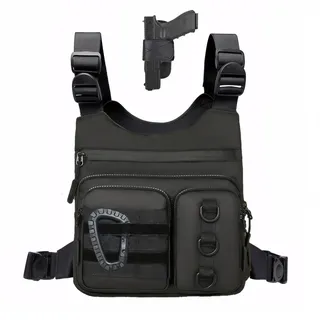 Sport-Brusttasche für Herren und Damen, großes Fassungsvermögen, Laufweste, Rig mit Wasserflaschentasche, bequem, freihändig, EDC-Brusttasche für Wandern, Radfahren, Reisen (schwarz)