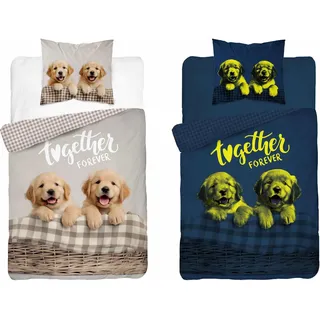 Baumwollbettwäsche, Kinderbettwäsche, im Dunkeln leuchtend 140x200 5553a Hunde - Bunt