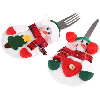 Uten Weihnachten Besteckhalter 2 Stück Bestecktasche Besteckbeutel Weihnachtsdeko Tischdeko Schneemann Weihnachtsbaumdeko