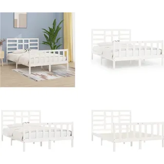 vidaXL Massivholzbett Weiß Kiefer 140x200 cm - Bettrahmen - Bettgestell - Bett - Holzbett - Weiß