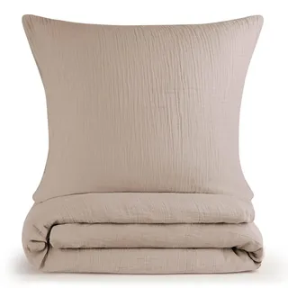 Blumtal Musselin Bettwäsche Taupe 135 x 200 cm + 80 x 80 cm