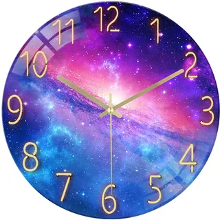 Lafocuse Lautlos Wanduhr Glas, Kreativ Milchstraße Stylisch Modern, Qualität Quarzuhr Ohne Ticken Sternenhimmel Deko für Wohnzimmer Schlafzimmer Küche 30cm