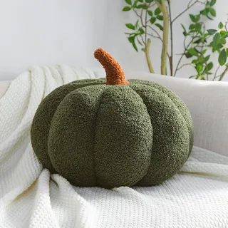 Kürbis Kissen, Pumpkin Pillow - Halloween Dekokissen, Weiche Plüschkissen für Herbst Deko, Home Decoration (Green 02, 20cm)