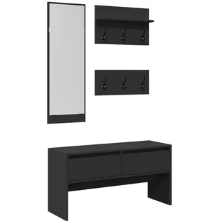 4-tlg. Garderoben-Set Schwarz Holzwerkstoff - Schwarz