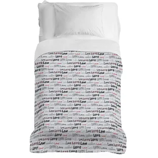 PENSIERI DELICATI Tagesdecke 220 x 280 cm, Einzeltuch 100% Baumwolle Pique, Ideal Zum Thema Wohnen, Decke Salva Bett Einzelnes Maxi, Fantasie Love Love Grau, 100% Made in Italy
