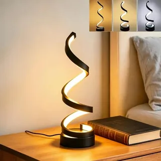 Sonhomay Moderne LED-Tischlampe, Spiralform, USB-Schreibtischlampe, 3 Farben, stufenloses Dimmen, Nachttischlampe, Wohnzimmer, Schlafzimmer, Büro, Dekoration