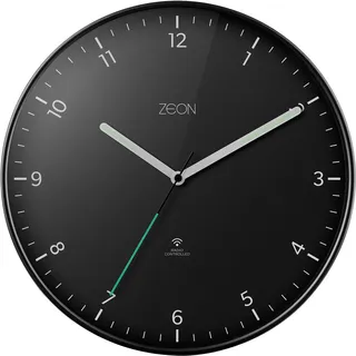 ZEON runde funkgesteuerte analoge Wanduhr für mitteleuropäische Zeitzone (DCF/GMT+1), leicht ablesbare Schwarze Wanduhr für Wohnzimmer, Küche, Schlafzimmer und Büro, 30 cm Durchmesser, CE4553-DCF