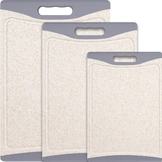 Extra Große Schneidebretter, Kunststoff Schneidebretter für Küche (3er Set) Schneidebrett Set Geschirrspüler Schneidebrett mit Saftrillen Easy-Grip Griffe, Beige, Empune