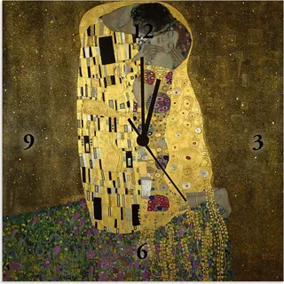 ARTland Wanduhr auf Alu Quarzuhr - schwarzer Zeiger Der Kuß Größe: 30x30 cm - Gelb