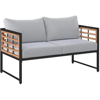 Ambia Garden Loungesofa , Naturfarben, Schwarz , Holz, Metall, Textil , Akazie , vollmassiv , 125x67.5x63.5 cm , Gartenmöbel, Loungemöbel, Gartensofas & Loungesofas