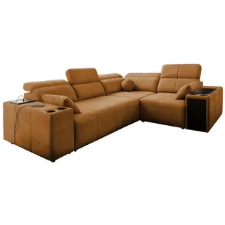 Kaiser Möbel Ecksofa Mit Schlaffunktion USB Und Verstellbarer Rückenlehne Mindy II Kupfer Rechts , Kupferfarben , Textil , L-Form, Ottomane links, Ottomane rechts,L-Form , 288x219 cm , Wohnzimmer, Sofas & Couches, Wohnlandschaften, Ecksofas