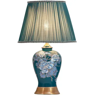 Fine Asianliving Chinesische Tischlampe Porzellan mit Lampenschirm E27 Orientalische Tischleuchte Keramik Nachttischlampen Schlafzimmer Wohnzimmer - Blau