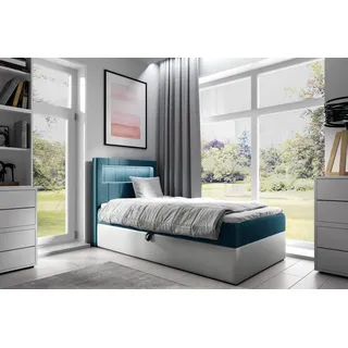 Boxspringbett Gästebett Kinderbett FABIAN Nr.1 90x200cm Weiss-Türkis - Weiß, Türkis