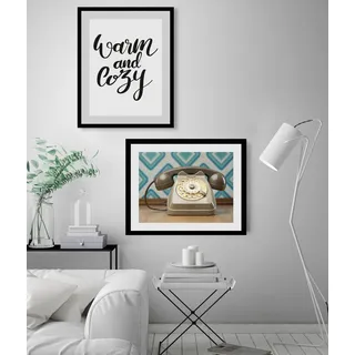 Bild QUEENCE "Call me later", beige (farbe rahmen: schwarz, farbe bild(er): natur), B:50cm H:40cm, Acrylglas, Holz, Papier, Bilder, Bild, HD Premium Poster-Druck inkl. Holzrahmen