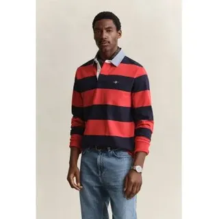 Gant für Herren. 2004083 Schweres gestreiftes Poloshirt mit rotem Chambray-Kragen (XL), Lässig, Baumwolle, Langarm