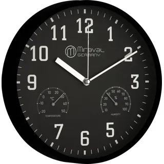 Wanduhr Thermometer Hygrometer 250 mm Küchenuhr Wohnzimmer Luftfeuchtigkeit Temperaturanzeige Analog Bürouhr Moderne Wanduhr - Schwarz