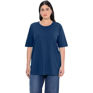 Ulla Popken Damen große Größen Übergrößen bis 72, Basic T-Shirt, Oberteil, Regular Fit, Rundhalsausschnitt, Halbarm, dunkelblau 54+ 486910743-54+