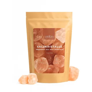 wellow® Himalaya Salzkristalle 1 kg – 2-5 cm Brocken Saunasalz für Aufguss & Solebad – naturbelassenes Ursalz aus Pakistan für Sauna, Wellness & Detox – auch für Salzlampe