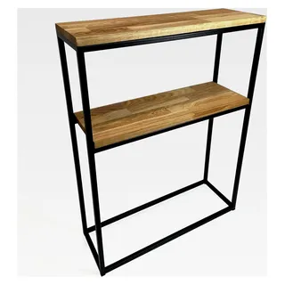 Konsolentisch schwarz Metall Holz Eiche Industrial LOFT Design (60x80x20 zwei Regale)