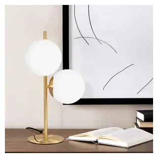 ZMH Nachttischlampe Gold Modern Tischlampe 2 Flammig Metall Tischleuchte mit Schalter aus Weiß Glaskugel E27 Fassung für Wohnzimmer Schlafzimmer Kinderzimmer - Gold