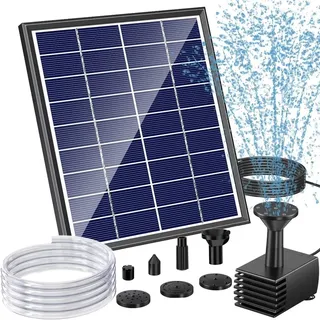 POPOSOAP 6W Solarspringbrunnen außen, 200 L/h Solarbrunnen für Vogeltränke mit 1,5 m Schlauch & 5 Düsen, DIY Solar Wasserbrunnen für Garten, kleine Teiche, Aquarien