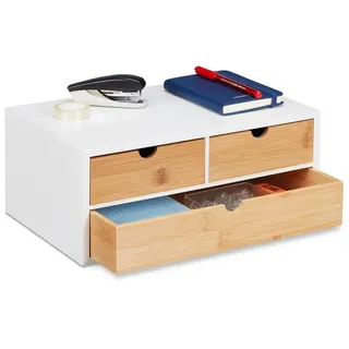 Relaxdays Schreibtisch Organizer, 3 Schubladen, braun/weiß