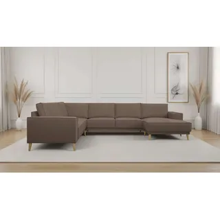 OTTO home »Oland Skandi, weicher Chenille-Stoff« U-Form, 342 cm, Wellenunterfederung, Skandi-Design, Massivholzfüße