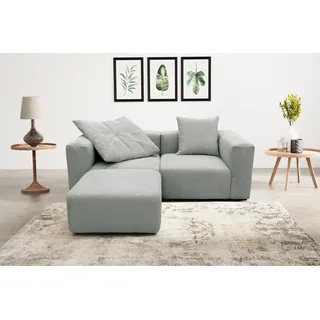 Ecksofa HOME AFFAIRE "Gerrid L-Form", grau (hellgrau), B:216cm H:69cm T:193cm, 100% Polyester, Sofas, Ecksofa, Cord, Modulsofa, bestehend aus 2 Eckelementen + 1 Hocker
