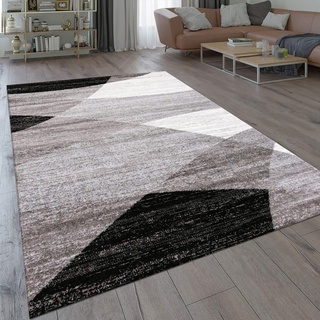 Vimoda Teppich Geometrisches Muster Meliert in Grau Weiß Schwarz Kurzflor Läufer Wohnzimmer, Maße:80 x 150 cm