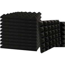 SK Studio 12 Stück Akustikschaumstoff Noppenschaumstoff Akustik Schaumstoff Schall Dämmung Dämmung für Tonstudio Schallabsorbierende Dämpfungswand Schaumpyramide 30x30x2.5cm, Schwarz