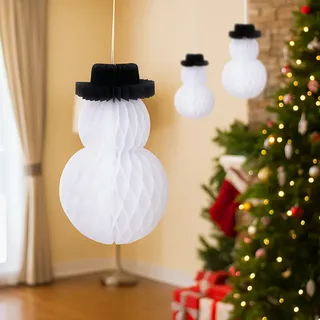 6 XL 3D Wandbehang Weihnachten Schneemann Dekorationen Wabe Papier 28cm