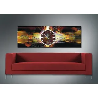 Dixtime Designer Wanduhr, 30cm x 90cm Wanduhren, imposante Wohnraumuhr, edle Bürouhr, gedeckte Farben, Zahnräder, 3707-0009