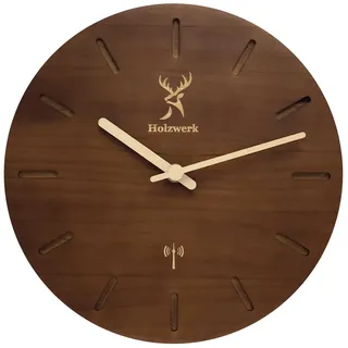 Holzwerk STARNBERG Natur Holz Funkwanduhr Funk Wanduhr Holz-Uhr Vintage Funkuhr lautloses Uhrwerk ohne Tickgeräusche Buche Braun lautlos aus handgefertigtem Massivholz 25 cm