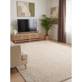 ELLE DECORATION Rocco - Weicher Flachgewebe Teppich, Maschinen Waschbar, Woll Optik, Langlebig & Nachhaltig, Modern, Skandi Look für Wohnzimmer, Esszimmer, Schlafzimmer, Flur - Creme, 240x340cm