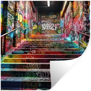 MuchoWow Wandtattoo Treppe - Graffiti - Farben - Kunst 50x50 cm , Kunststoff , 50x50x0.1 cm , Tapeten & Wandverkleidungen, Wandtattoos & Sticker
