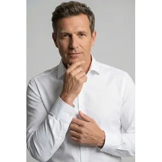 Businesshemd OLYMP "Level Five body fit", Herren, Gr. 43, N-Gr, weiß, Web, Obermaterial: 64% Baumwolle, 27% Polyester, 9% Elasthan, Hemden Businesshemd, Topseller
