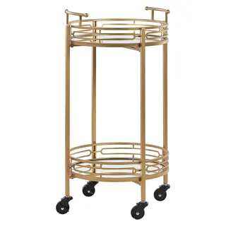 BELIANI Servierwagen Gold und Schwarz Glas Spiegeleffekt rund mit 2 Griffen 4 Rollen Metallgestell Glamourös für Küche Terrasse Wohnzimmmer - Gold, Schwarz