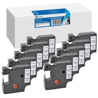 G&G Schriftbänder ersetzt Dymo D1/45013/S0720530 19332, 12 mm, schwarz auf weiß, 10 St.