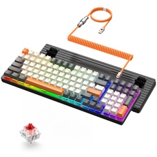 ZIYOU LANG K3 PRO Mechanische Gaming-Tastatur, RGB, schwarz beleuchtete, kabelgebundene Tastatur, roter Schalter, 100 Tasten mit Nummernblock, USB-Spiralkabel Typ-C auf USB-A für Gamer-Schreibkraft