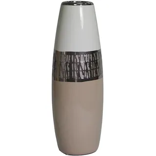 Keramikvase, Weiß, Silber und Beige, 13 x 13 x 36 cm