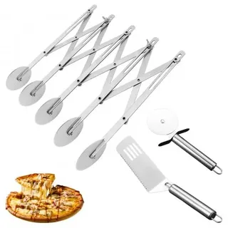 5 Räder Pizzaschneider aus Edelstahl, mit Pizzaschaufel + Pizzaschneider mit Einzelrad, Pizzaroller und Teigschneider, Profi Pizza Cutter, Spülmaschinengeeignet, für Pizza, Kuchen, Teig, Waffeln