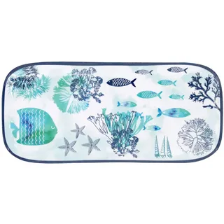 Les Jardins de la Comtesse - Kleines rechteckiges Tablett aus Melamin – Meerblau und Fische – Kuchen/Kuchen – flach – Karibik – Geschirr-Kollektion MelarTmine – 37,5 cm