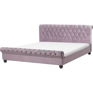 BELIANI Polsterbett Rosa 180 x 200 cm Samtstoff Mit Lattenrost Hohe Kopfteil Geschwungene Fußteil Elegant Klassisch Chesterfield - Rosa, Schwarz