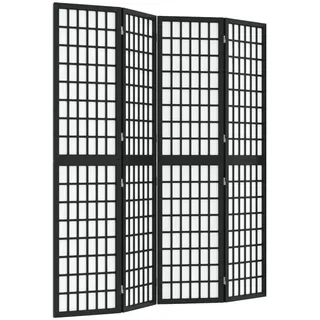 vidaXL Paravent 4-teilig Japanischer Stil Faltbar 160/170 Cm Schwarz , Holz , Tanne , Rechteckig , 160x170x0.1 cm , Wohnzimmer, Raumteiler, Raumtrenner