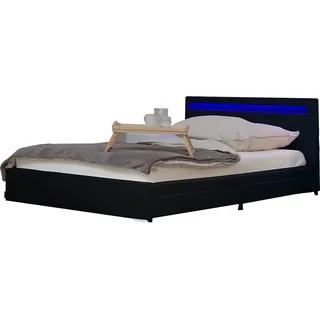 HOME DELUXE - LED Bett NUBE - Schwarz, 140 x 200 cm - inkl. Lattenrost und Schubladen I Polsterbett Design Bett inkl. Beleuchtung - Schwarz