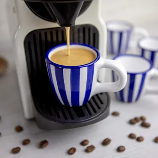 City to Cottage® - Espressotassen Set | Blau-Weiß gestreift | Handgemacht | Keramik Geschirr Espressotassen 4er Set | Mokkatassen Set