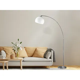 Dimmbare LED Bogenlampe große Ausladung für über Esstisch - gebogene Stehlampe - Silber, Weiß
