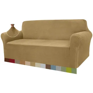 Granbest High Stretch Sofabezug Moderne Sofaüberwurf Jacquard Elastische Sofahusse für Wohnzimmer Protector für Hunde Haustiere (3 Sitzer, Dunkelbeige)