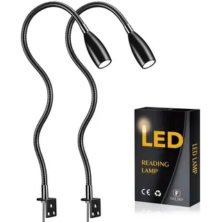 FIFILARY LED-Leselampe, 2 Stück Nachttischlampen, Wandleuchten, Schreibtisch-, Bücherregal- und Display-Beleuchtung 200Lm / 3000K / 3W / 110-240V AC, Abstrahlwinkel: 30°, Schwanenhalslänge: 48cm